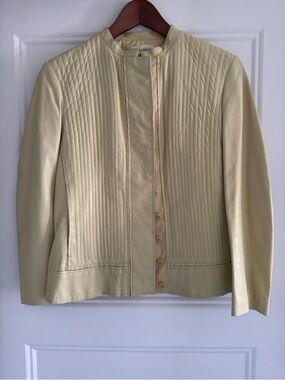Calvin Klein Women's  yellow Leather Button-Front Jacket with Quilted Panels
